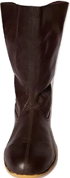 Medieval Brown Leather Boots 3 Buckle | Renaissance Inspired Loafer Boot | Halloween Costume Mens Boots | Re-Enactment Viking Mens Shoes| SCA LARP Riding Costume Boot for Cosplay | Long Boots