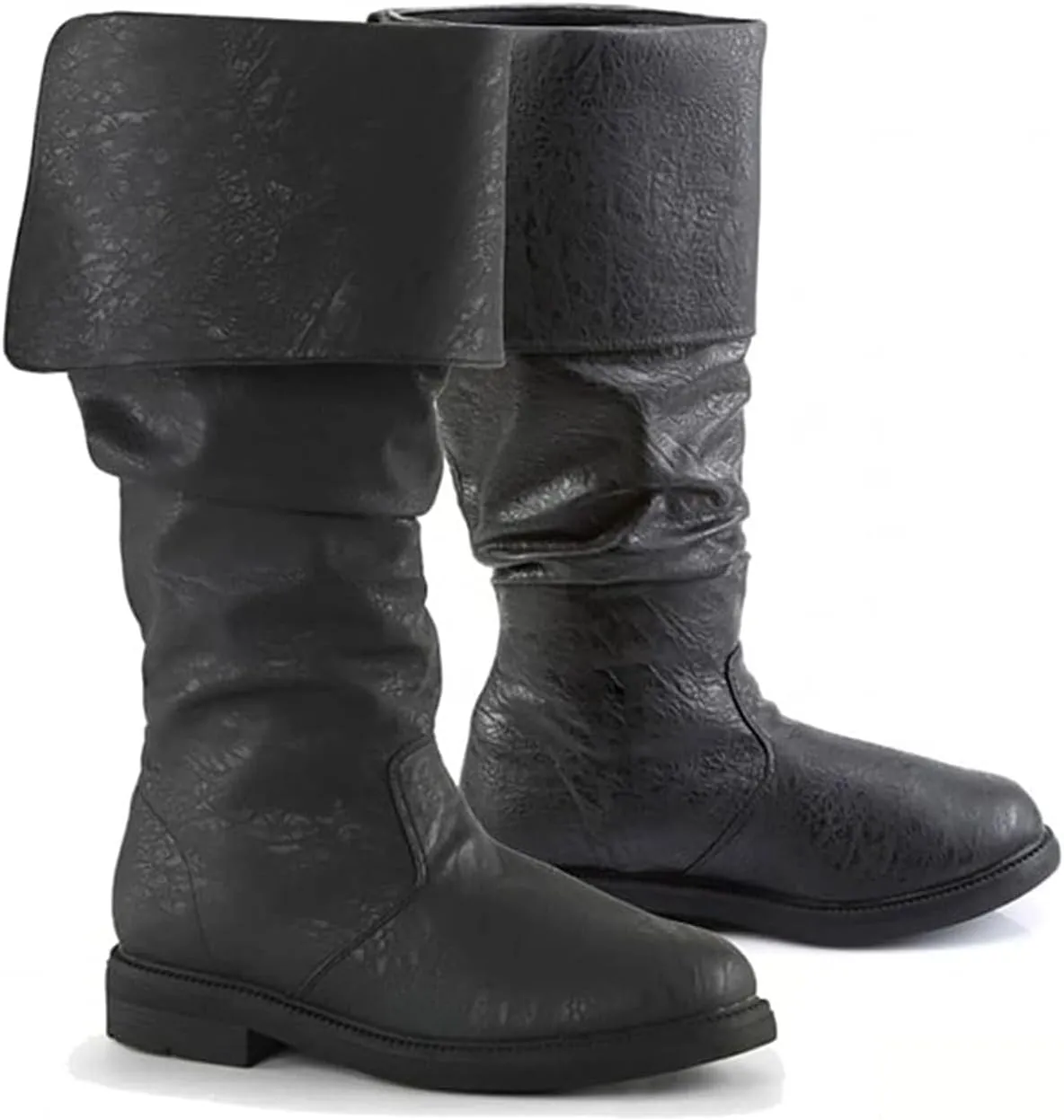 Medieval Pirate Oversized Two Ways Renaissance Western Knight Flat Jazz Male & Female Pull On Mid Calf Gothic Cosplay Boots (US 14, Brown)