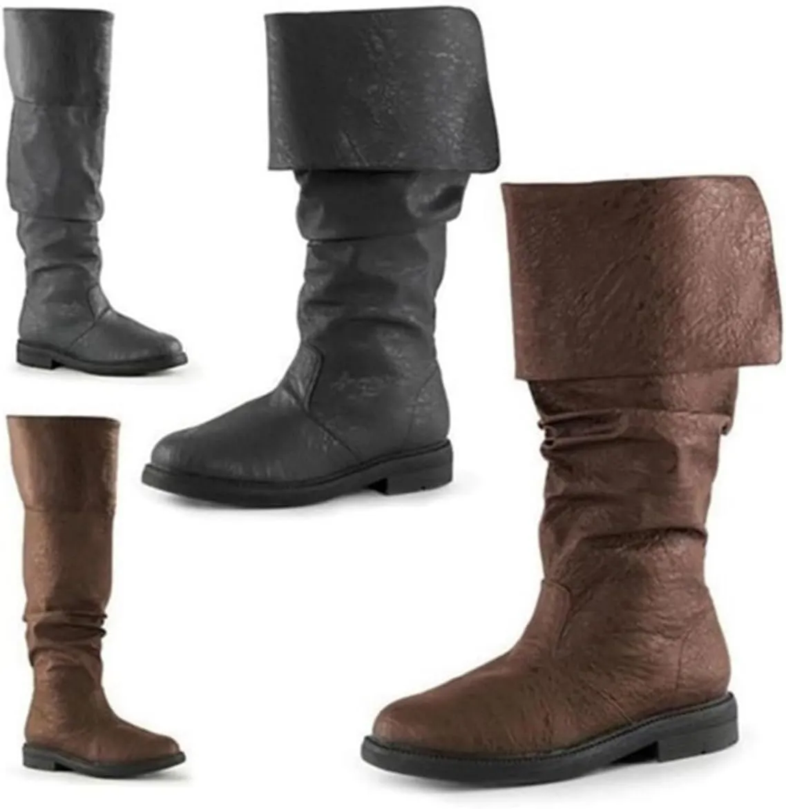Medieval Pirate Oversized Two Ways Renaissance Western Knight Flat Jazz Male & Female Pull On Mid Calf Gothic Cosplay Boots (US 14, Brown)