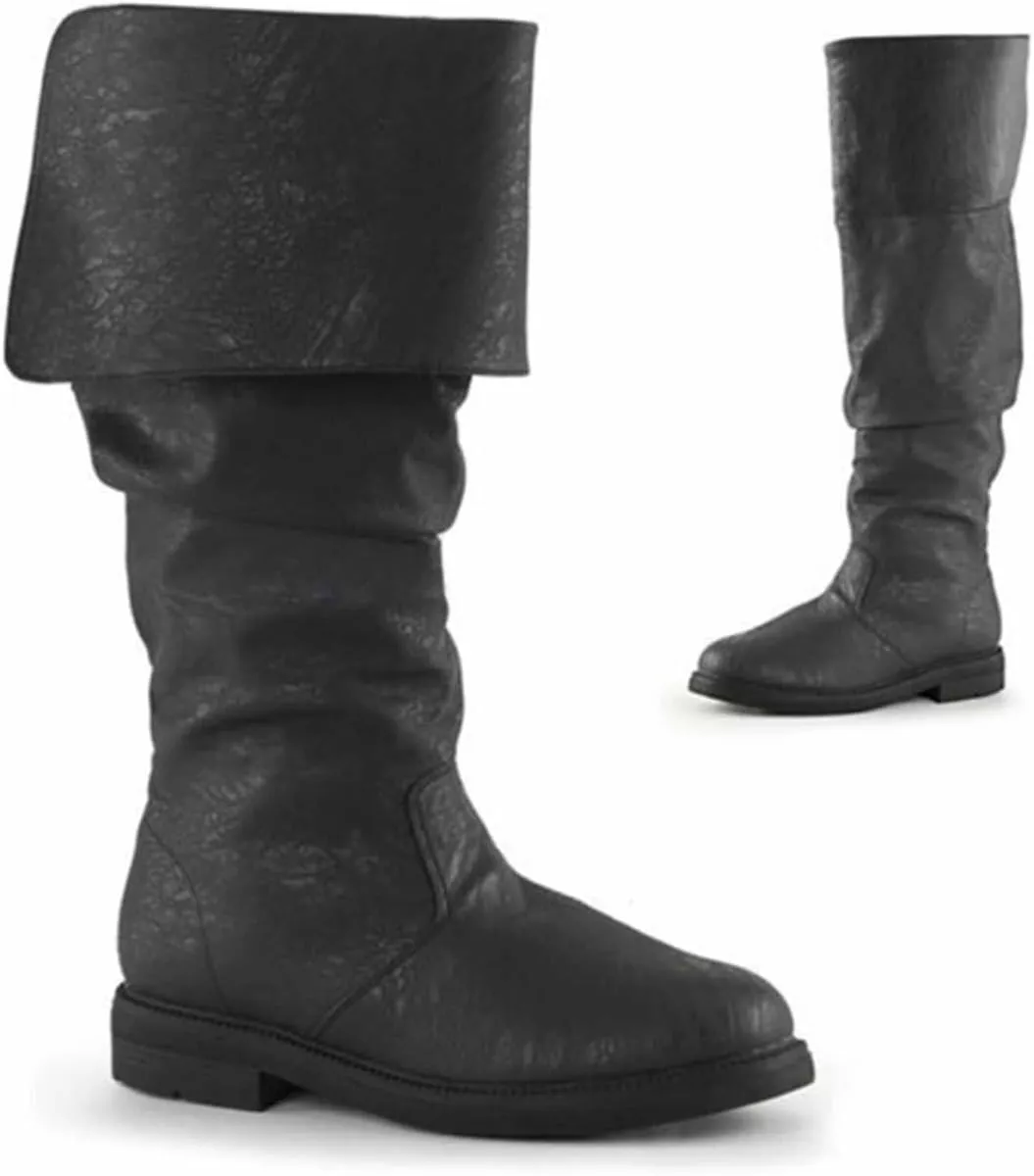 Medieval Pirate Oversized Two Ways Renaissance Western Knight Flat Jazz Male & Female Pull On Mid Calf Gothic Cosplay Boots (US 14, Brown)