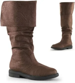 Medieval Pirate Oversized Two Ways Renaissance Western Knight Flat Jazz Male & Female Pull On Mid Calf Gothic Cosplay Boots (US 14, Brown)