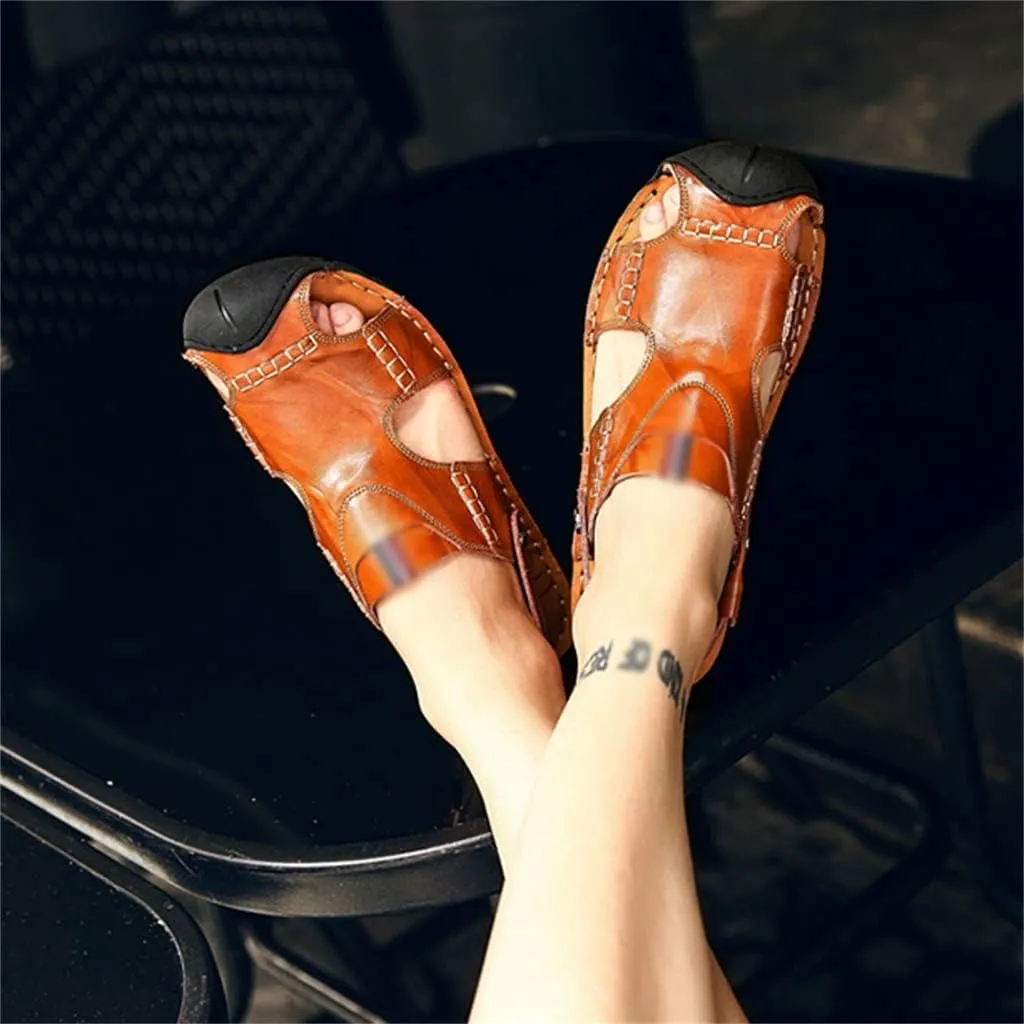 Men Beach Genuine Leather Sandals Shoes Outdoor Hiking Climbing Comfortable Male Soft(39)