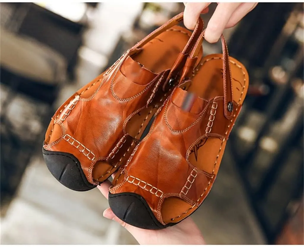 Men Beach Genuine Leather Sandals Shoes Outdoor Hiking Climbing Comfortable Male Soft(39)