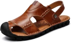 Men Beach Genuine Leather Sandals Shoes Outdoor Hiking Climbing Comfortable Male Soft(39)