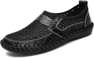 Men Casual Shoes Breathable Mesh Cloth Loafers Soft Flats Sandals Handmade Male Driving Shoes Large Size(D,48 Code)