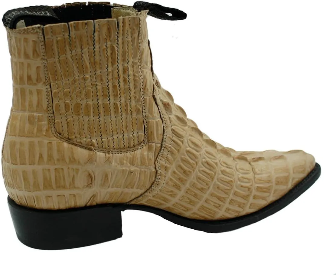 Men Genuine Cow Leather Crocodile Print Short Ankle Western j Toe Boots