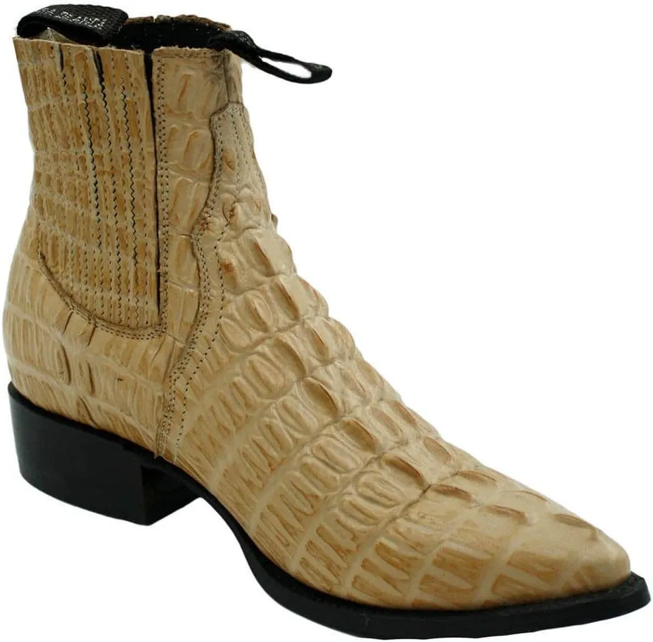 Men Genuine Cow Leather Crocodile Print Short Ankle Western j Toe Boots