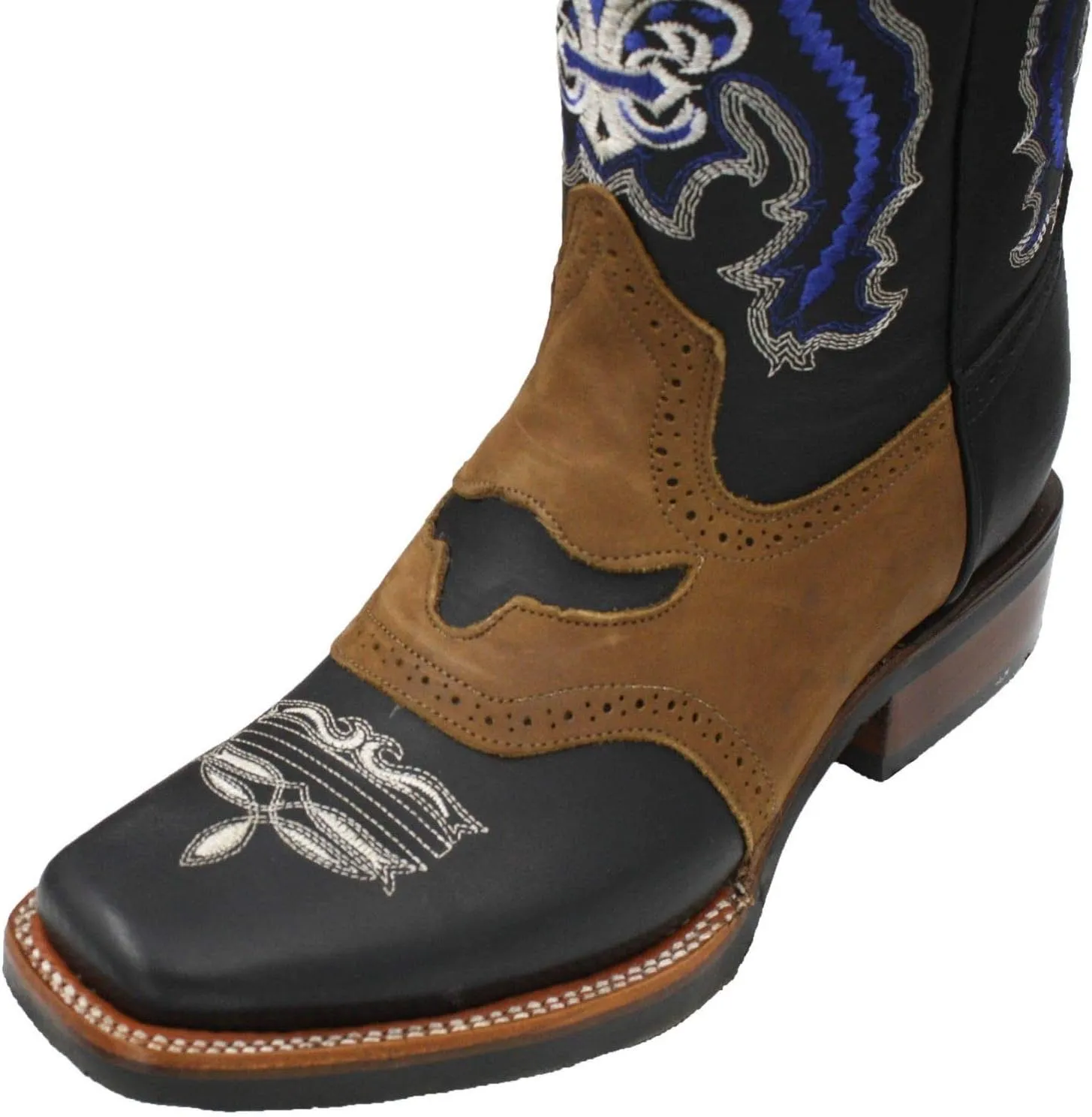 Men Genuine Cowhide Leather Cowboy Rodeo Western Boots