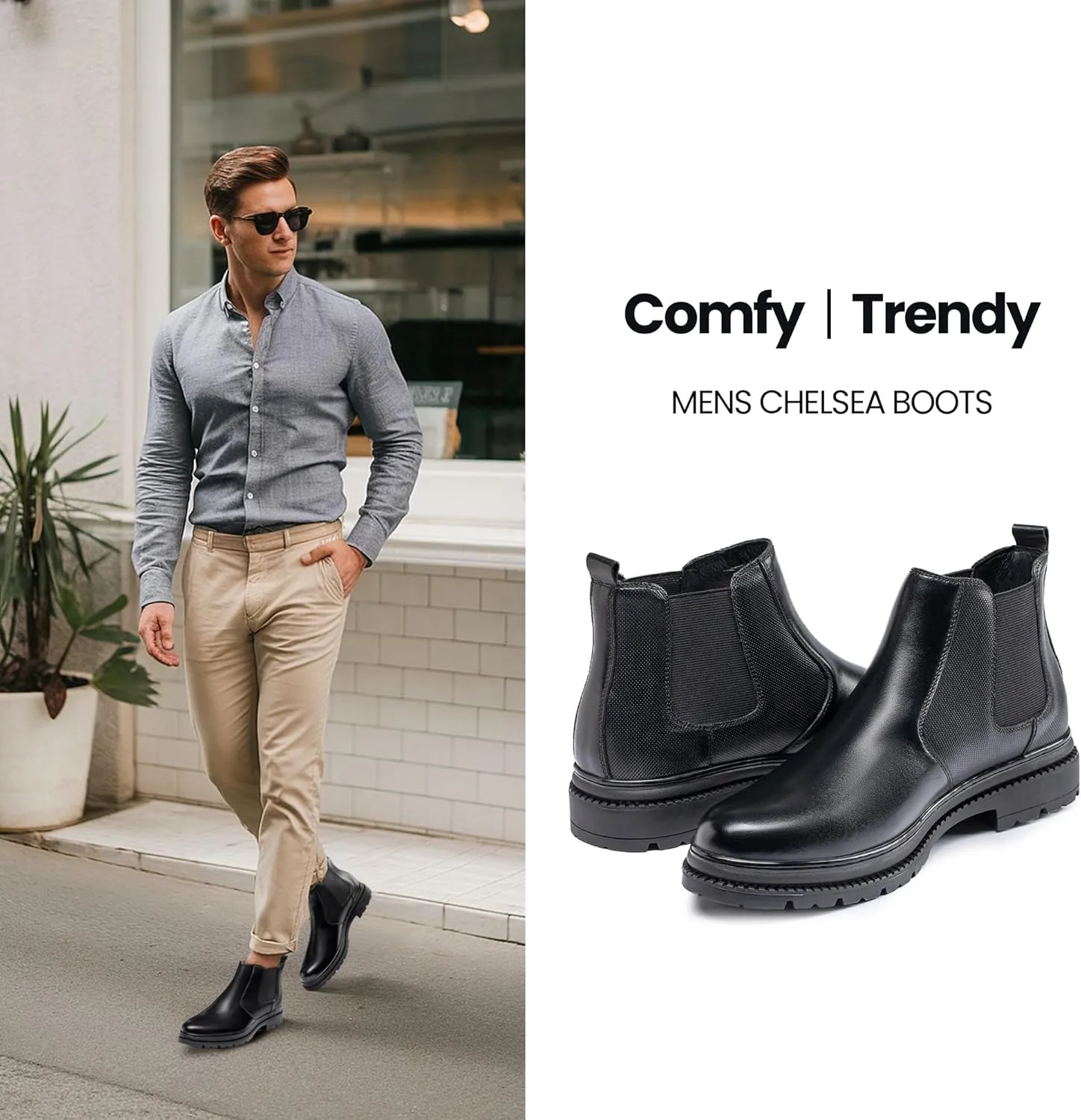 Mens Chelsea Dress Boots Classic Fashion Casual Leather Slip On Ankle Boot for Men