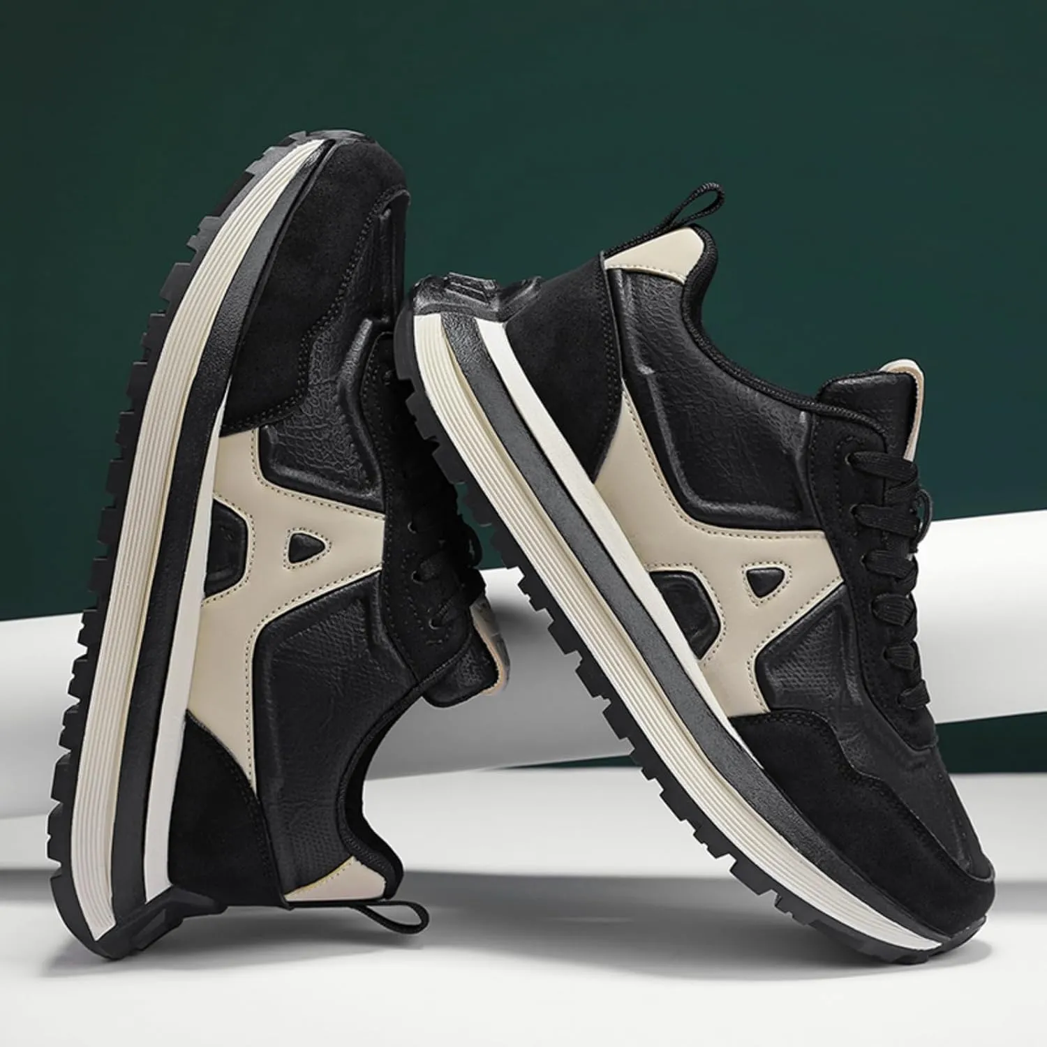 Mens Fashion Lace-Up Platform Sneakers Low-Top Round Toe Non Slip Casual Chunky Shoes for Gym Sports Tennis Jogging Running Walking