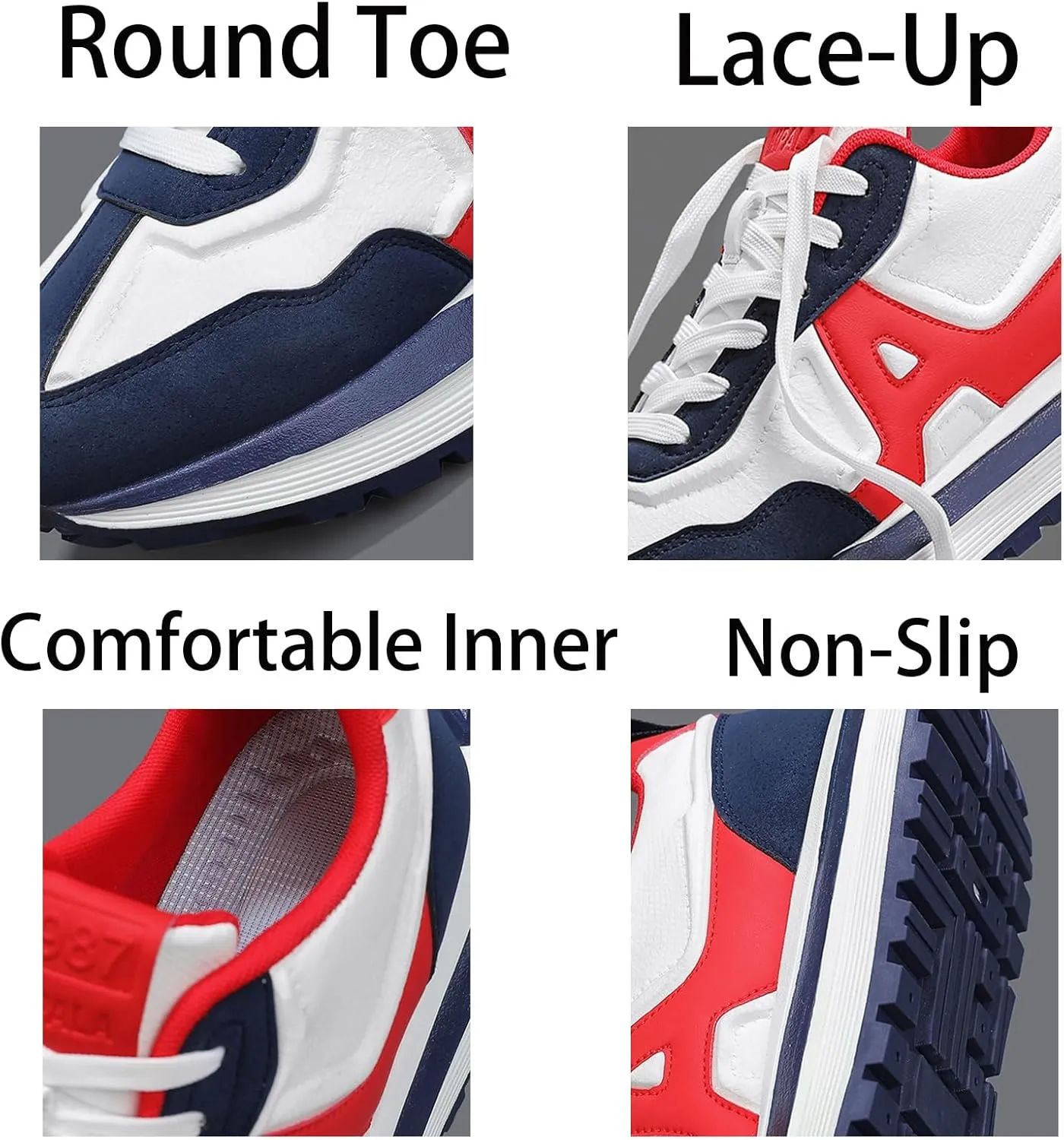Mens Fashion Lace-Up Platform Sneakers Low-Top Round Toe Non Slip Casual Chunky Shoes for Gym Sports Tennis Jogging Running Walking
