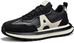 Mens Fashion Lace-Up Platform Sneakers Low-Top Round Toe Non Slip Casual Chunky Shoes for Gym Sports Tennis Jogging Running Walking