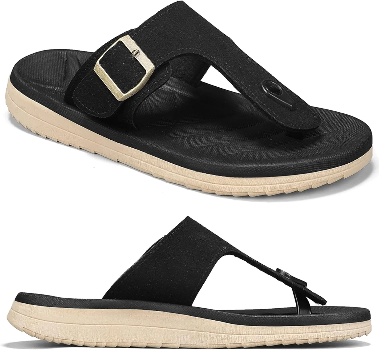 Mens Flip Flops Arch Support Sandals with Adjustable Buckle Straps Thick Athletic Cushion Sport Slides for Man Non-Slip Mens Beach Slipper Lightweight & Soft Comfort Fit