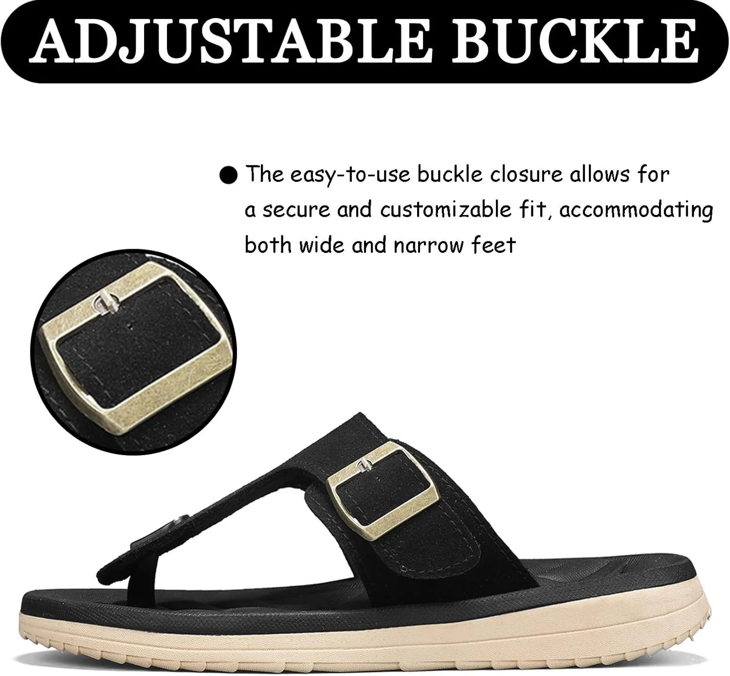 Mens Flip Flops Arch Support Sandals with Adjustable Buckle Straps Thick Athletic Cushion Sport Slides for Man Non-Slip Mens Beach Slipper Lightweight & Soft Comfort Fit