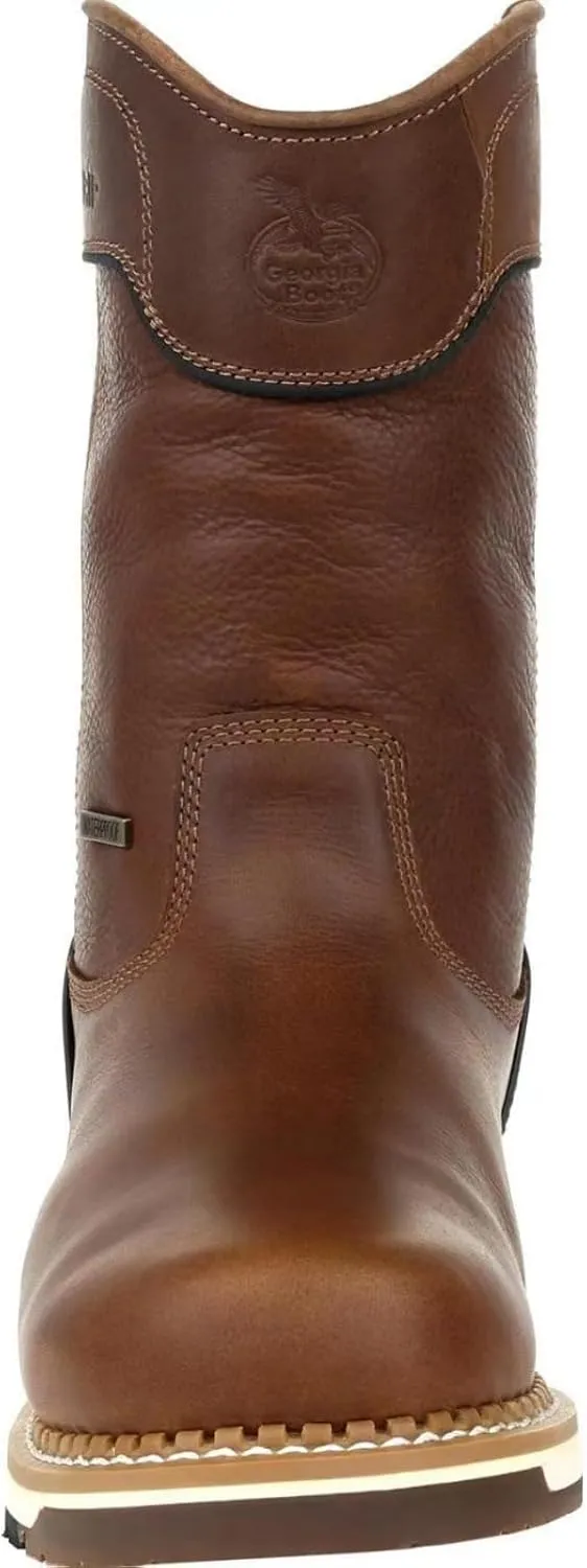Mens Heavy Duty Pull On Work Boots for Men,Full Grain Leather,Goodyear Welted,Superior Slip Resistant,Waterproof Steel Toe