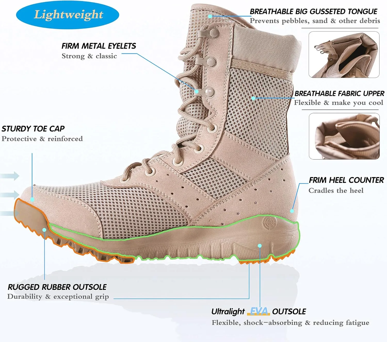 Men's LD Lightweight Combat Boots Microfiber/Suede Leather Military Tactical Boots