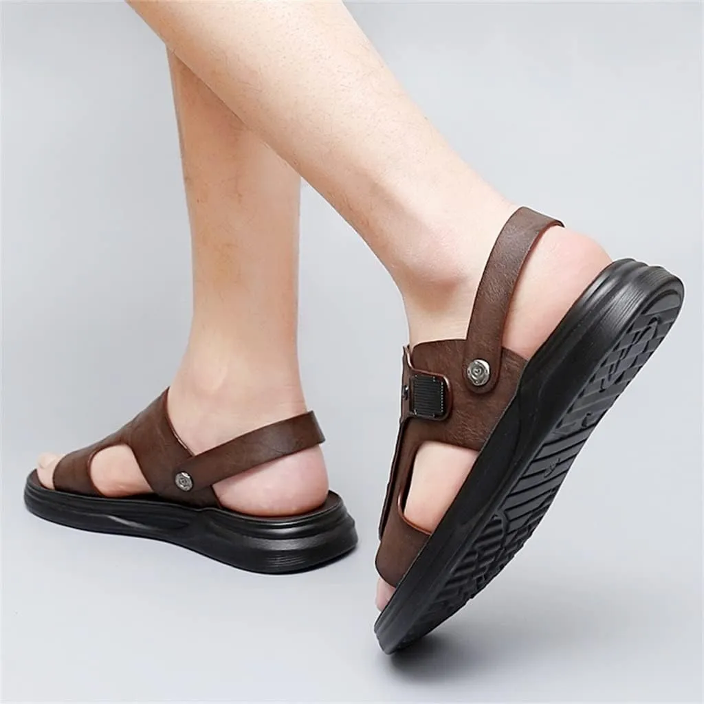 Men's Leather Sandals Dual-Purpose Shoes Beach Summmer Flats Man Slides Leisure Walk Men Slippers(39)