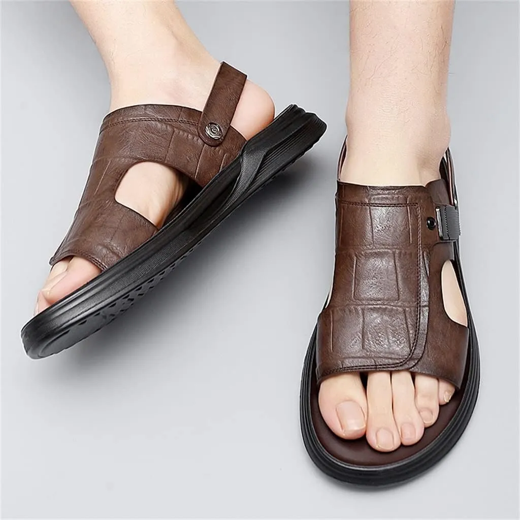 Men's Leather Sandals Dual-Purpose Shoes Beach Summmer Flats Man Slides Leisure Walk Men Slippers(39)
