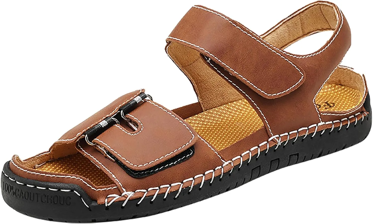 Mens Leather Sandals Hollow Closed Toe Summer Outdoor Casual Beach Shoes