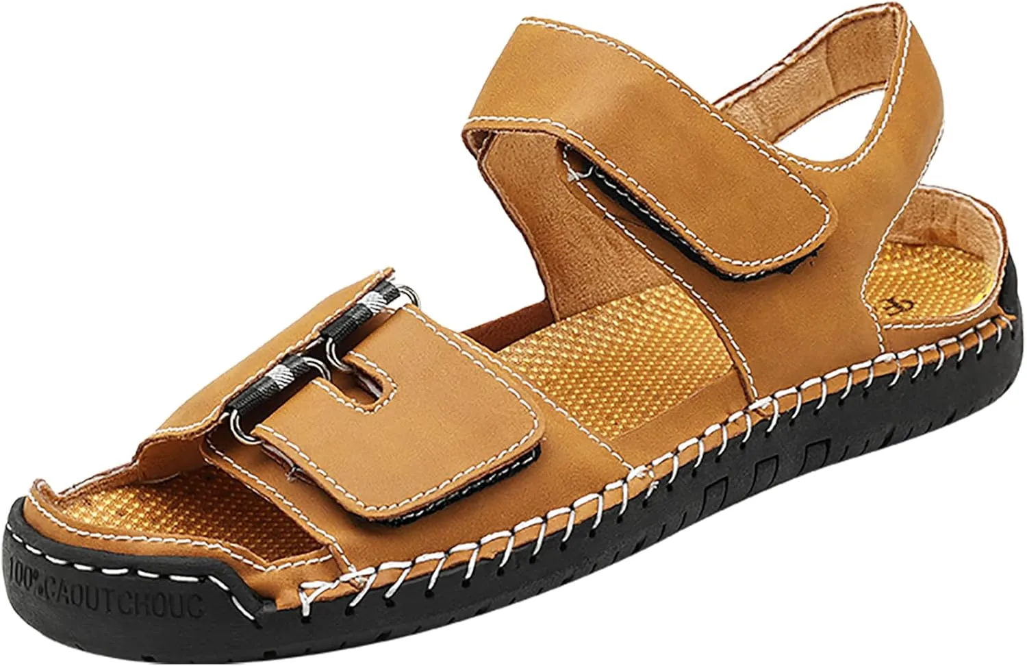 Mens Leather Sandals Hollow Closed Toe Summer Outdoor Casual Beach Shoes