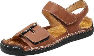 Mens Leather Sandals Hollow Closed Toe Summer Outdoor Casual Beach Shoes