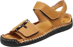 Mens Leather Sandals Hollow Closed Toe Summer Outdoor Casual Beach Shoes