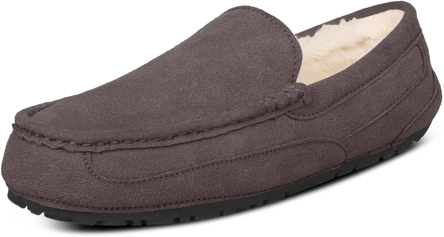 Mens Moccasin Slippers House Slippers for Men Slip-On Mens Loafers Breathable Suede Cozy Fur Lined Loafers for Men for Indoor & Outdoor