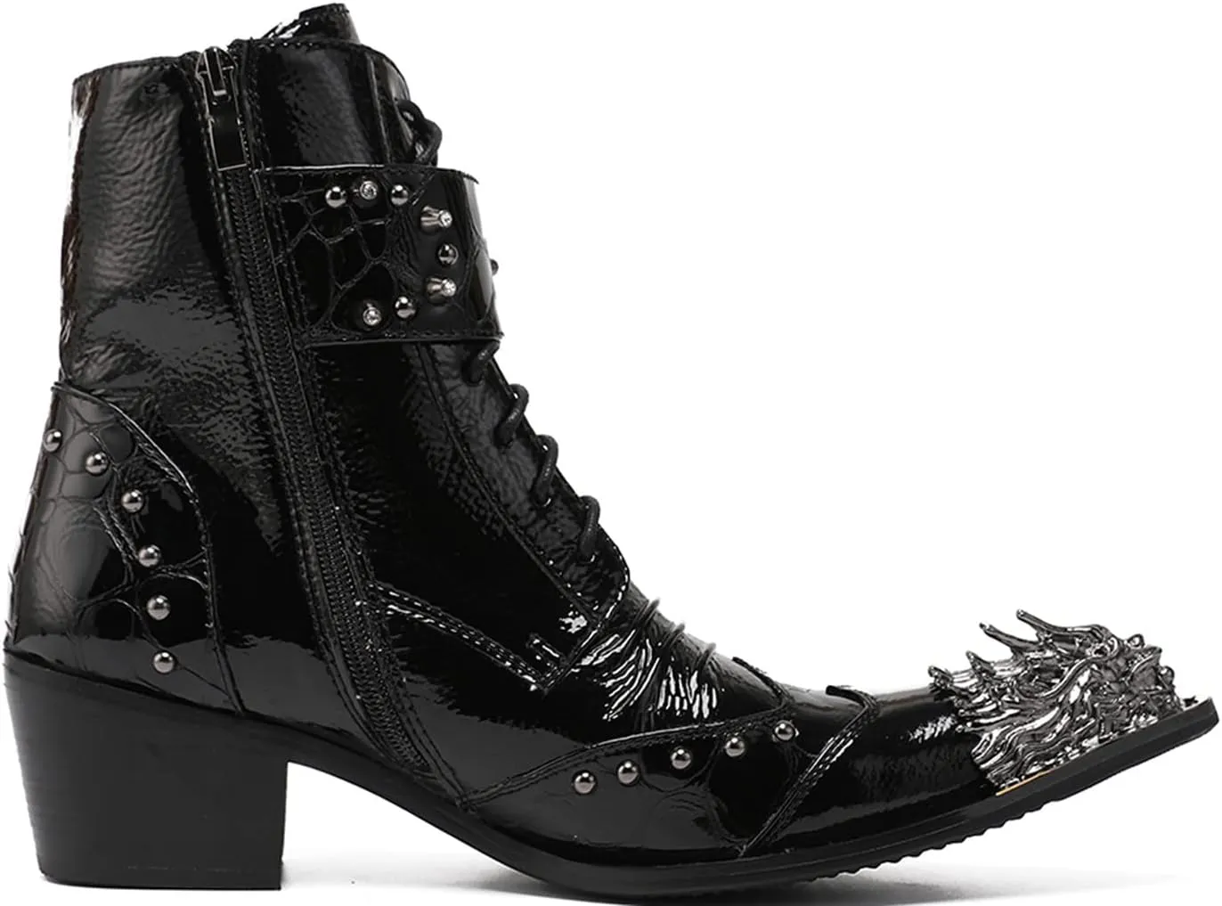 Mens Oxfords Boots Casual Dress Cowboy Boots Genuine Leather Metal Wingtip Toe Rivets Western Boots Fashion Ballroom Tuxedo Party Disco Rock Singer Prom Wedding Mid Top Boots for Men