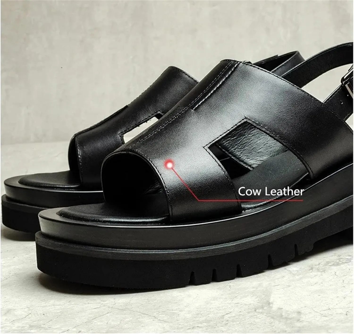 Men's Platform Leather Sandals - Height Increase Casual Shoes with Trendy Design