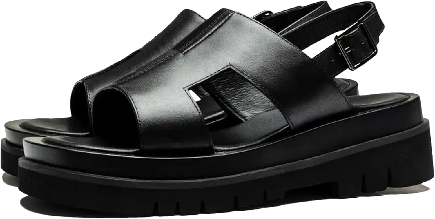 Men's Platform Leather Sandals - Height Increase Casual Shoes with Trendy Design