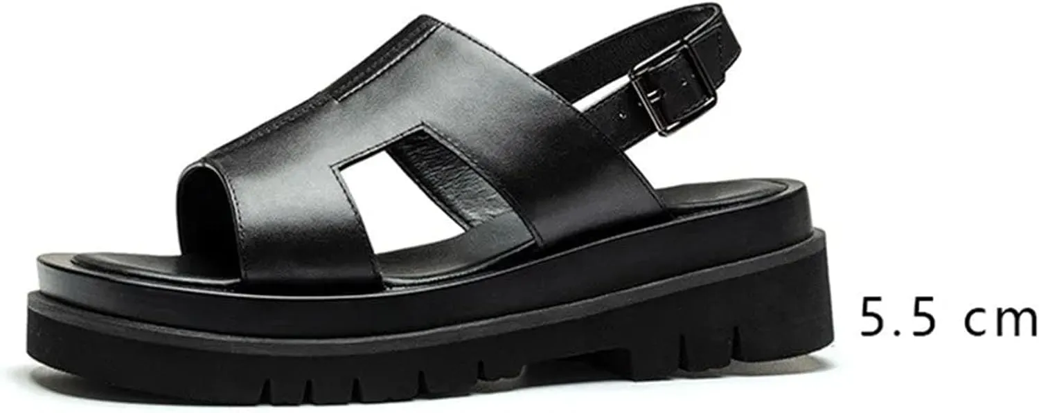 Men's Platform Leather Sandals - Height Increase Casual Shoes with Trendy Design