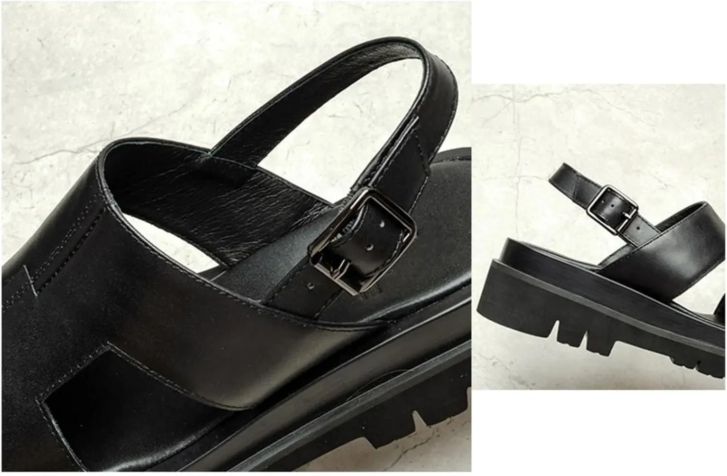 Men's Platform Leather Sandals - Height Increase Casual Shoes with Trendy Design