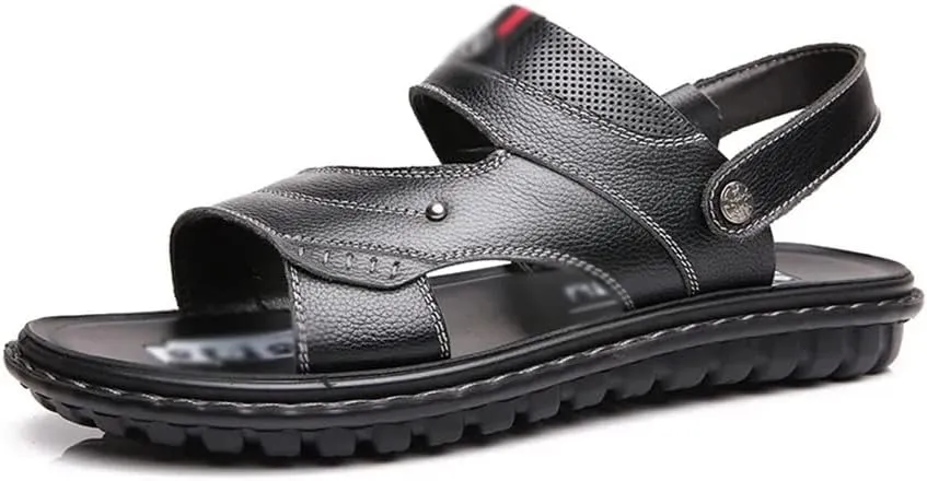 Men's Slippers Leather Sandals Casual Beach Shoes Cowhide Sandals Non-Slip Slippers Trend(40)