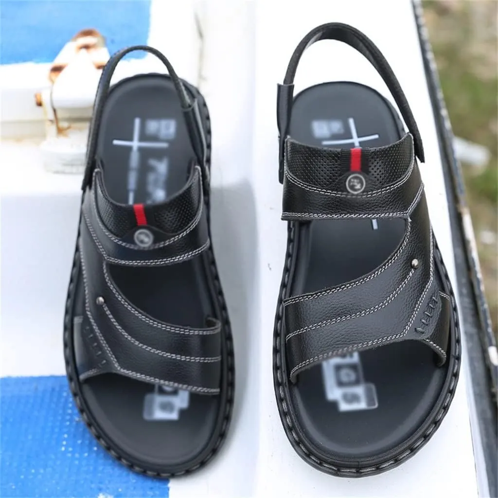Men's Slippers Leather Sandals Casual Beach Shoes Cowhide Sandals Non-Slip Slippers Trend(40)
