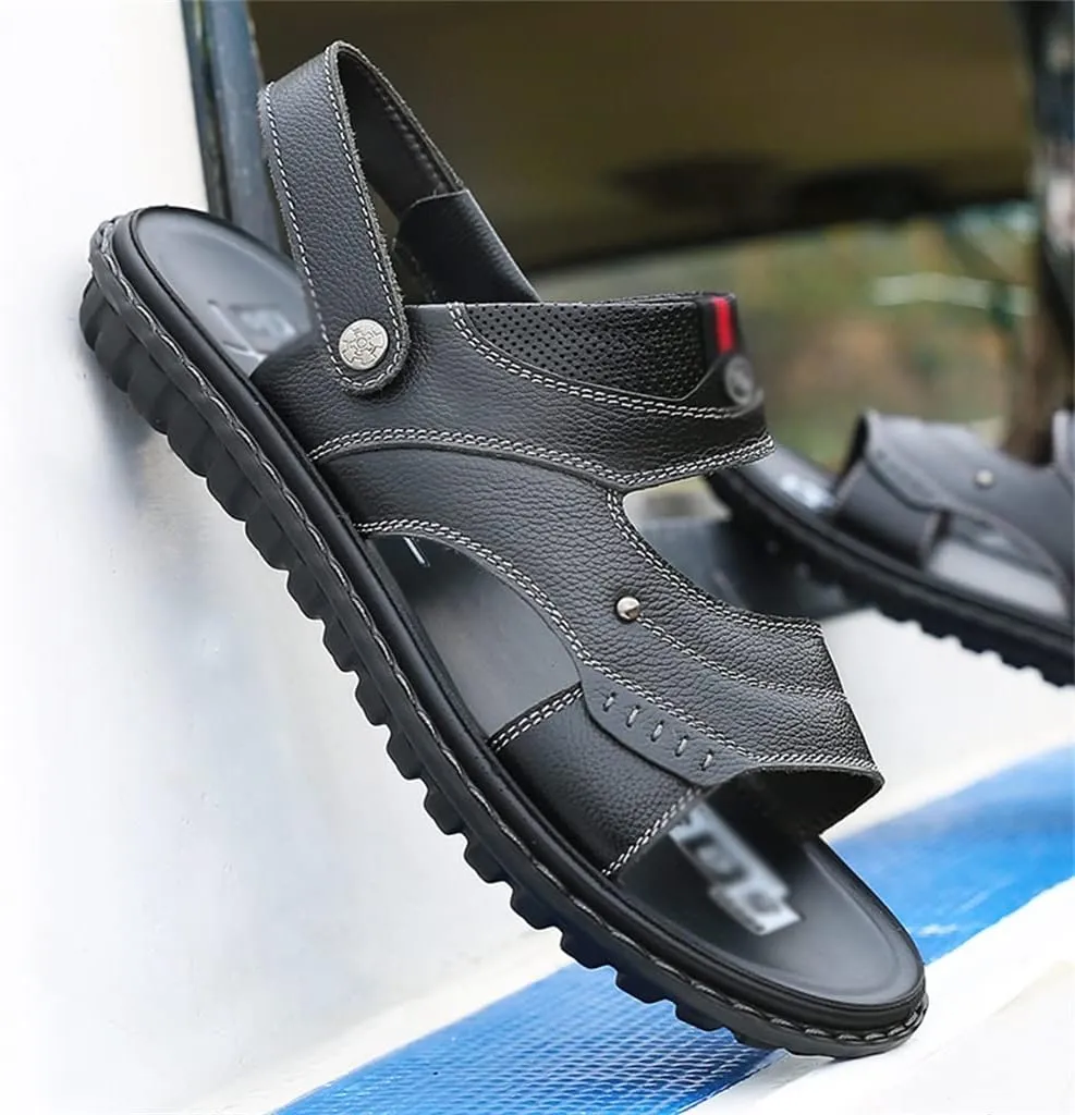 Men's Slippers Leather Sandals Casual Beach Shoes Cowhide Sandals Non-Slip Slippers Trend(40)