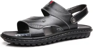 Men's Slippers Leather Sandals Casual Beach Shoes Cowhide Sandals Non-Slip Slippers Trend(40)