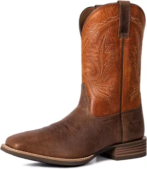 Men’s Western Cowboy Boots, Fashionable Embroidered Full Grain Leather, Square Toe Pull-On, 4-Layer Composite Sole, Slip-Resistant Work & Riding Boots