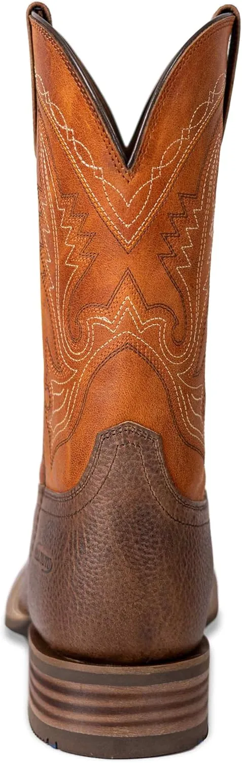 Men’s Western Cowboy Boots, Fashionable Embroidered Full Grain Leather, Square Toe Pull-On, 4-Layer Composite Sole, Slip-Resistant Work & Riding Boots