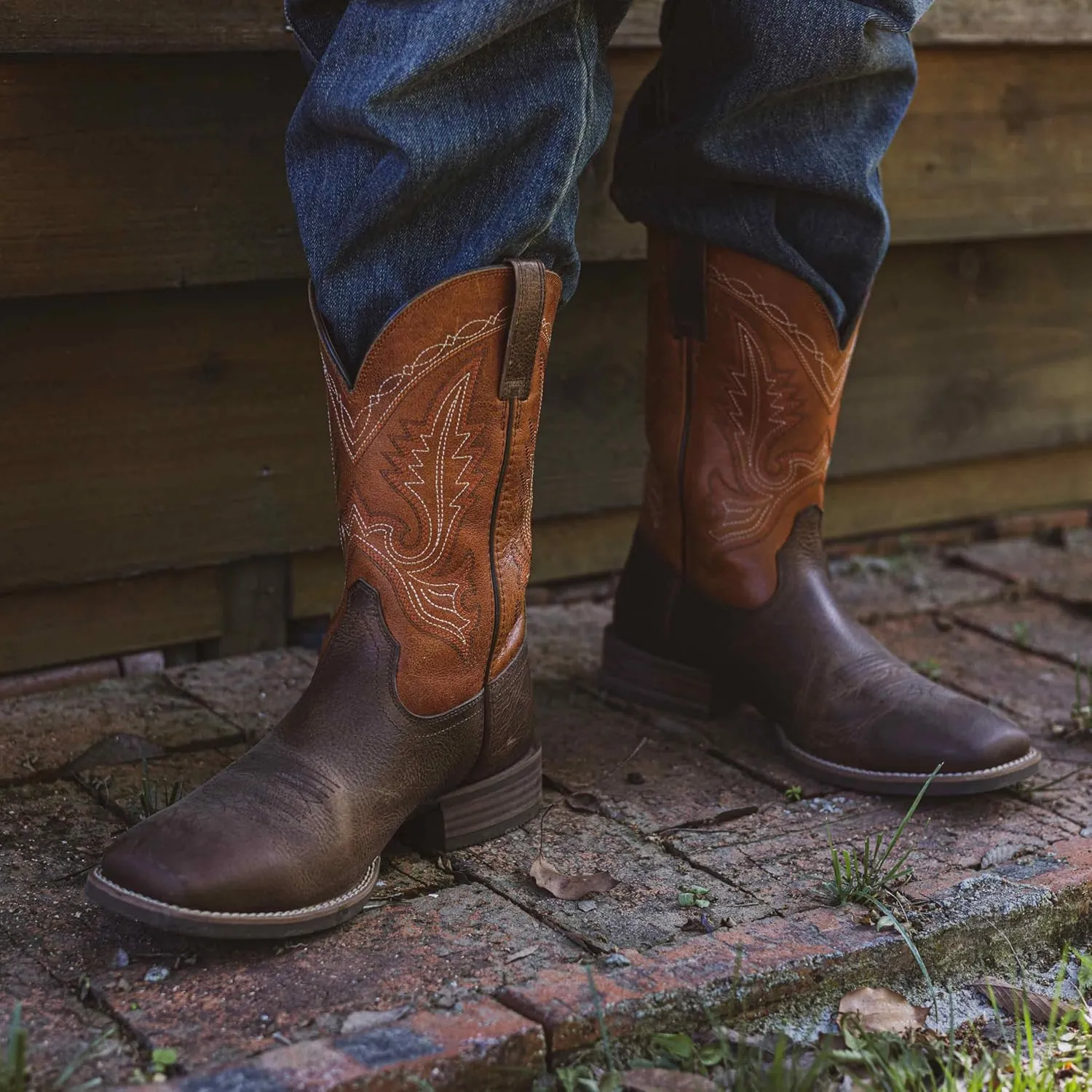 Men’s Western Cowboy Boots, Fashionable Embroidered Full Grain Leather, Square Toe Pull-On, 4-Layer Composite Sole, Slip-Resistant Work & Riding Boots