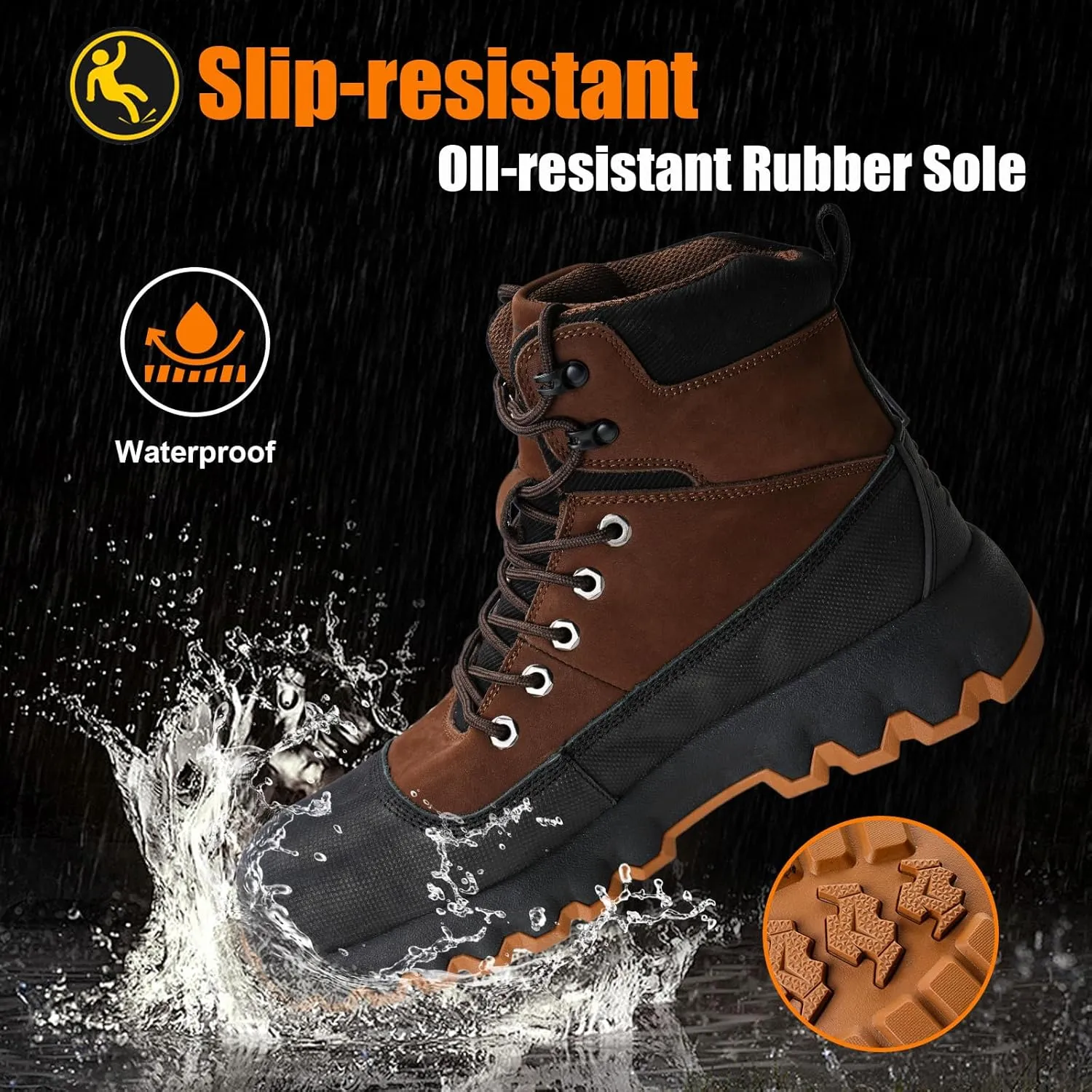 Mens work boots Composite Toe Boots for Men Genuine Leather Rubber Sole No Slip Waterproof Shoes Industrial & Construction Safety boots
