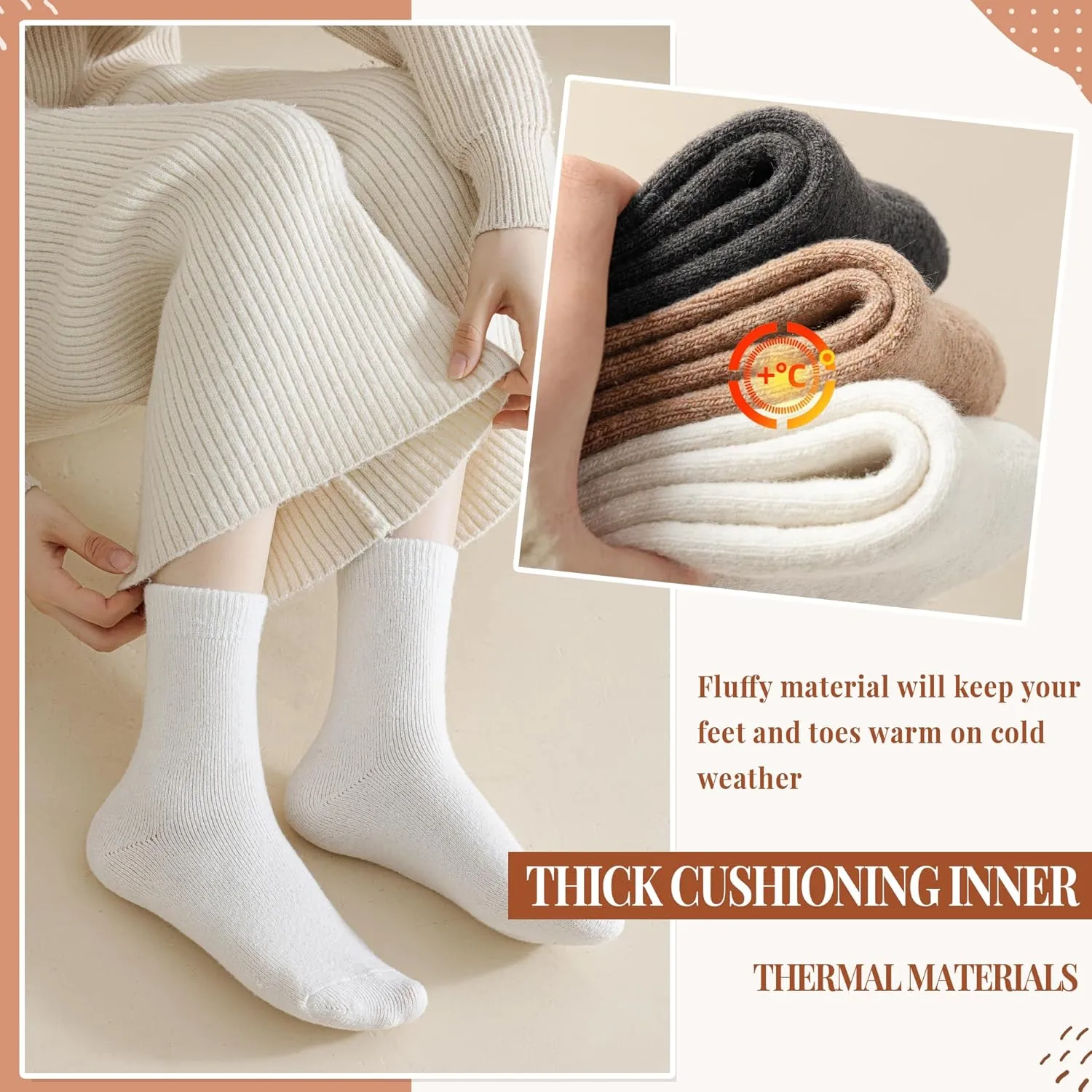 Merino Wool Socks for Women 5 Pairs Warm Winter Hiking Thick Thermal Cozy Boot Work Soft Ladies Crew Socks