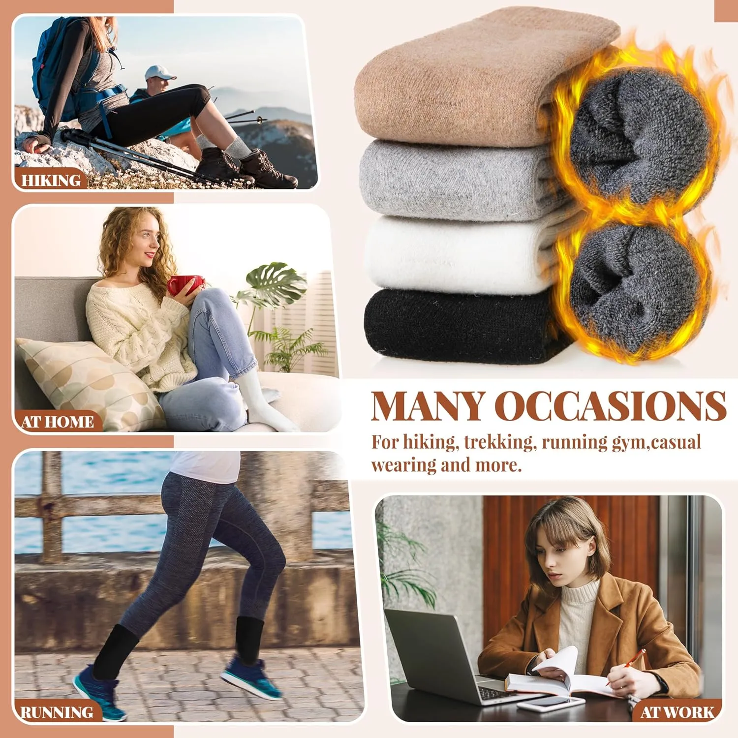 Merino Wool Socks for Women 5 Pairs Warm Winter Hiking Thick Thermal Cozy Boot Work Soft Ladies Crew Socks