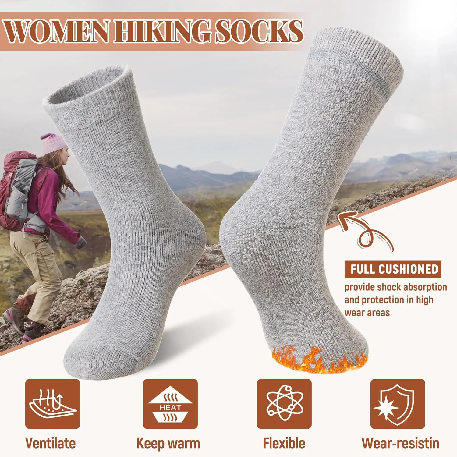 Merino Wool Socks for Women 5 Pairs Warm Winter Hiking Thick Thermal Cozy Boot Work Soft Ladies Crew Socks