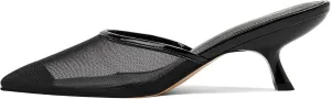 Mesh Backless Mules Heels Pumps Comfy Slippers Evening Dress Sandals Pointed Toe Women Shoes Detail 2in Heels