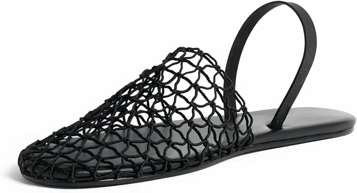 Mesh Flats Sandals for Women Back Strap Round Toe Slip On Slides Summer Comfortable Dress Shoes