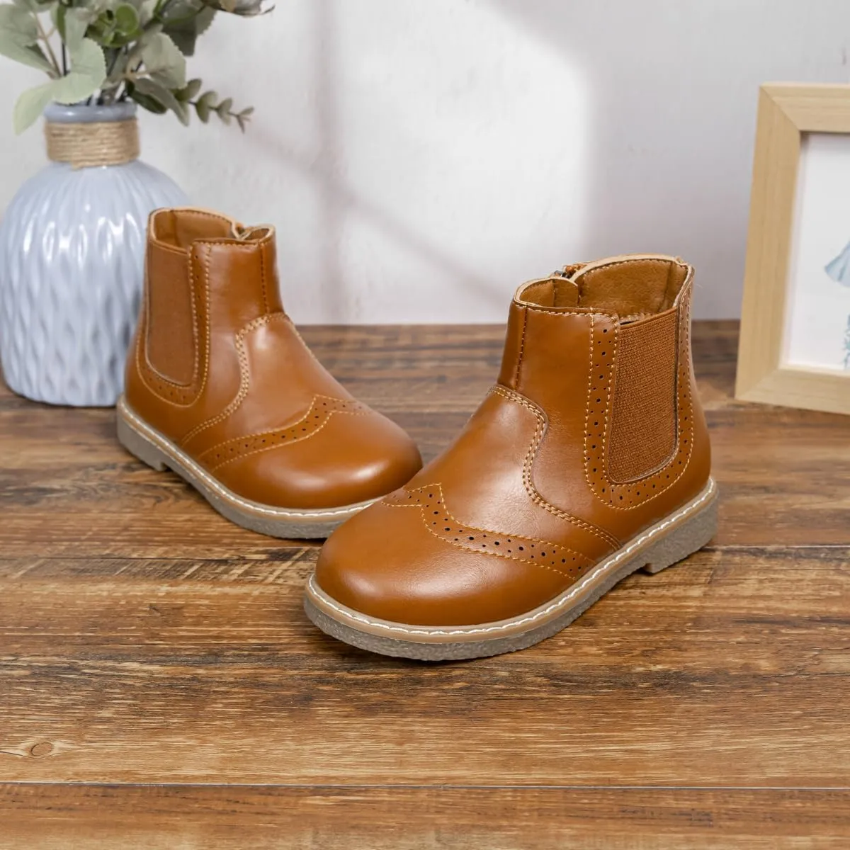 Miamooi Toddler Girls Boys Combat Ankle Boots Little Kid Waterproof Outdoor Chelsea Fall Booties Leather Comfort Shoes (Toddler/Little Kid)