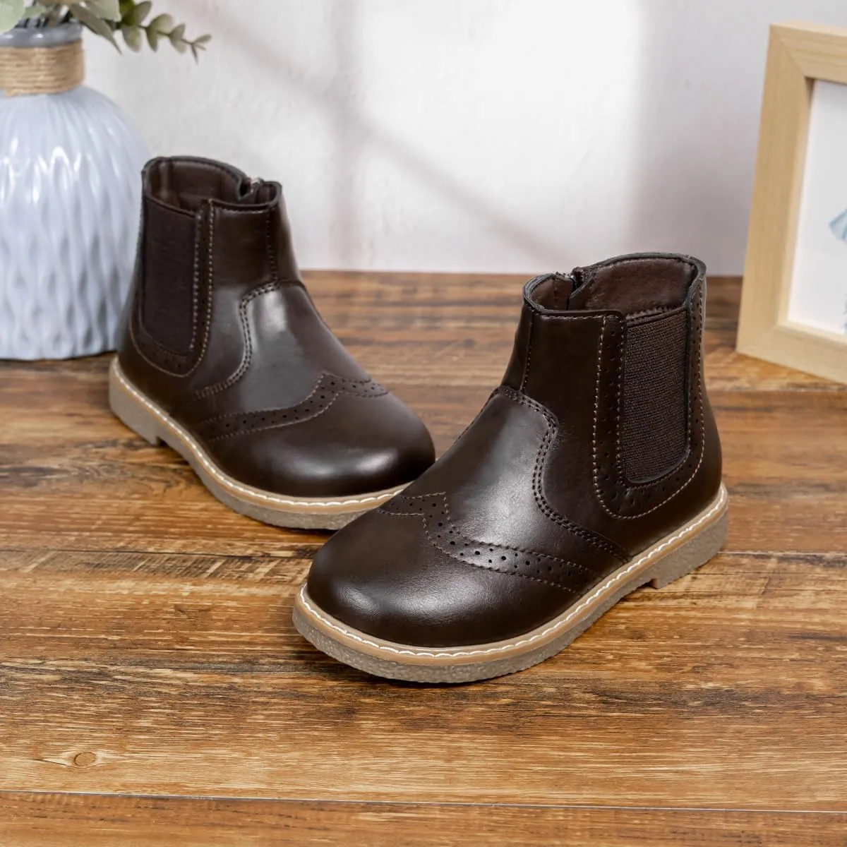 Miamooi Toddler Girls Boys Combat Ankle Boots Little Kid Waterproof Outdoor Chelsea Fall Booties Leather Comfort Shoes (Toddler/Little Kid)