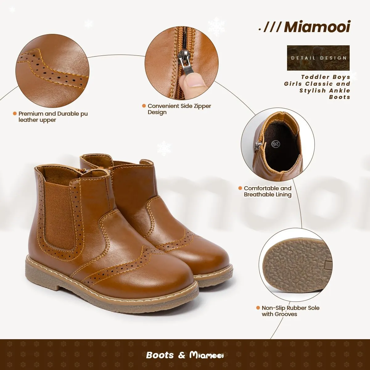 Miamooi Toddler Girls Boys Combat Ankle Boots Little Kid Waterproof Outdoor Chelsea Fall Booties Leather Comfort Shoes (Toddler/Little Kid)