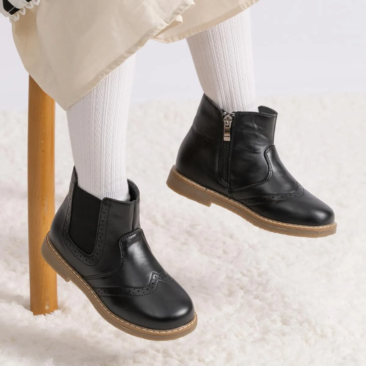 Miamooi Toddler Girls Boys Combat Ankle Boots Little Kid Waterproof Outdoor Chelsea Fall Booties Leather Comfort Shoes (Toddler/Little Kid)