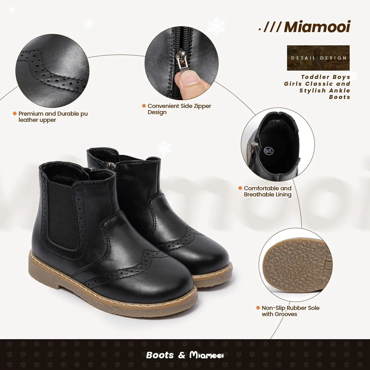 Miamooi Toddler Girls Boys Combat Ankle Boots Little Kid Waterproof Outdoor Chelsea Fall Booties Leather Comfort Shoes (Toddler/Little Kid)